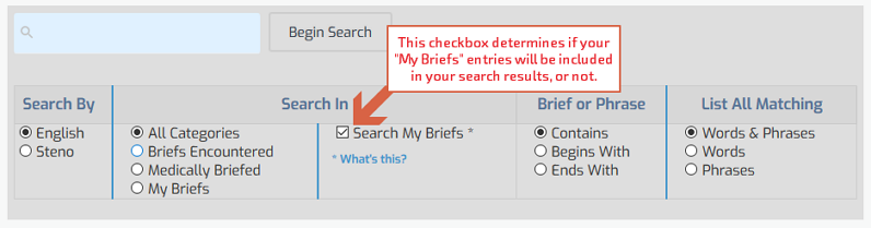 My Briefs Search Panel